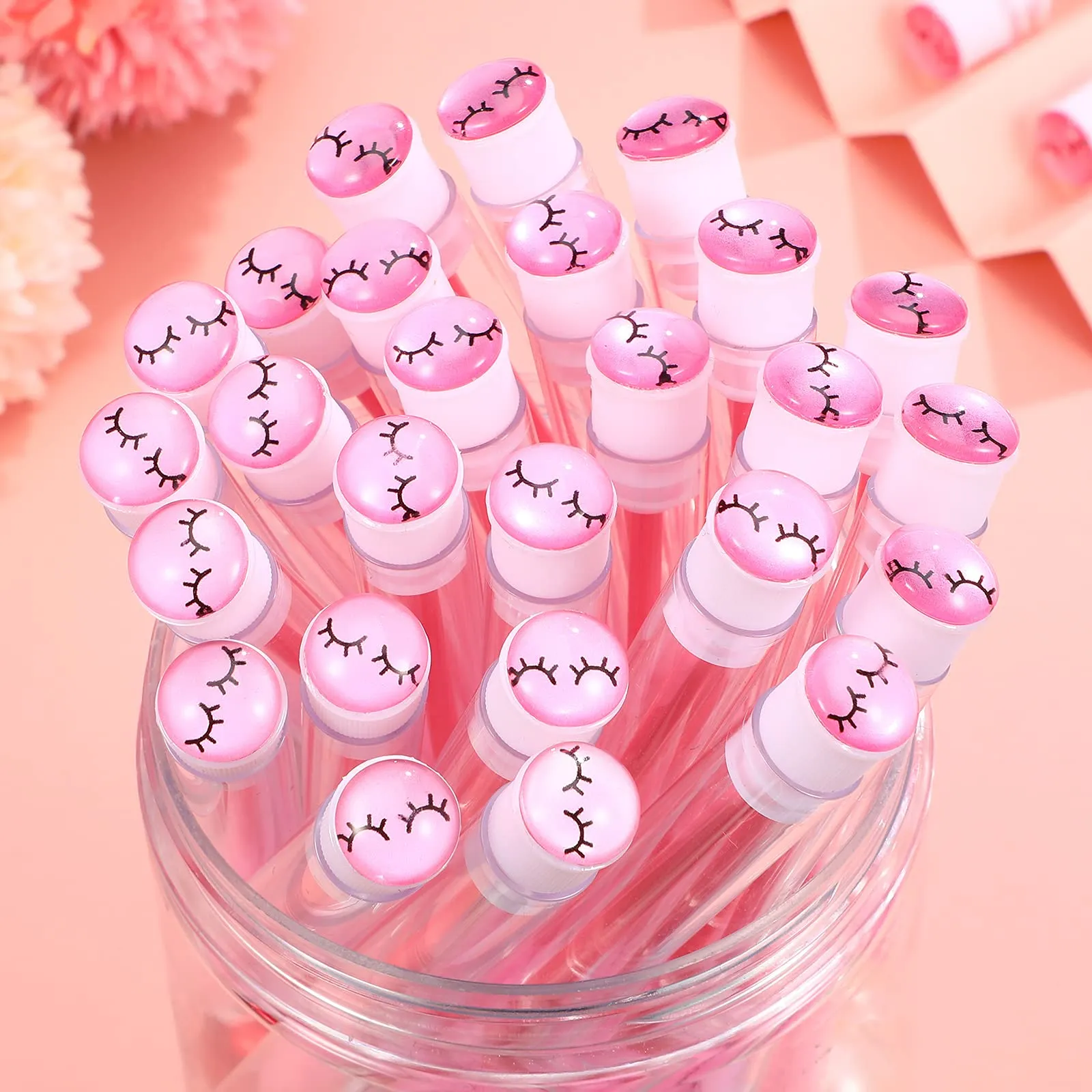 30 Pieces Disposable Mascara Wand Tube Brushes Eyelash Mascara Eyebrow Brushes Diamond Eyelash Tubes with Transparent Cylinder Packaging for Women Girls Makeup (Pink)