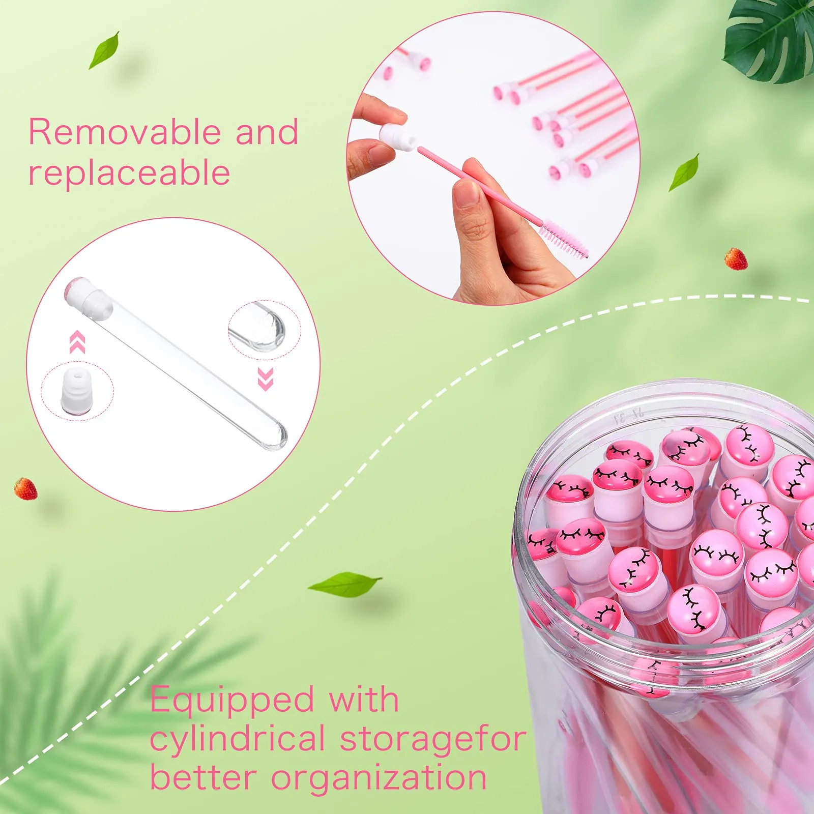 30 Pieces Disposable Mascara Wand Tube Brushes Eyelash Mascara Eyebrow Brushes Diamond Eyelash Tubes with Transparent Cylinder Packaging for Women Girls Makeup (Pink)