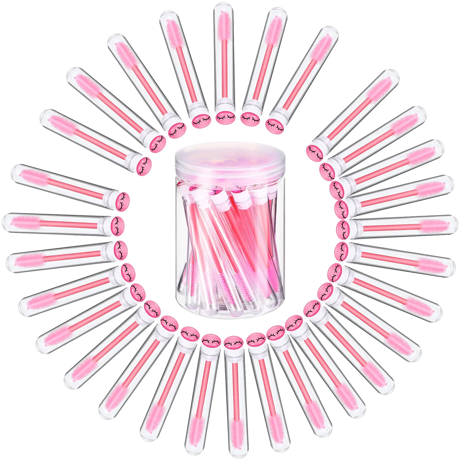 30 Pieces Disposable Mascara Wand Tube Brushes Eyelash Mascara Eyebrow Brushes Diamond Eyelash Tubes with Transparent Cylinder Packaging for Women Girls Makeup (Pink)