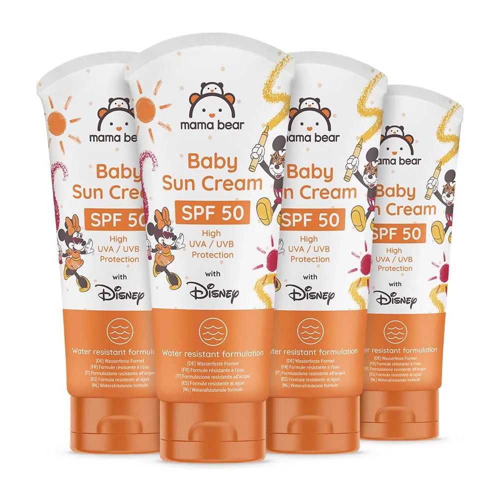 Amazon Brand: Mama Bear - Disney - Baby Sunscreen SPF 50 (High UVA/UVB Protection) - Pack of 4 x 100 ml