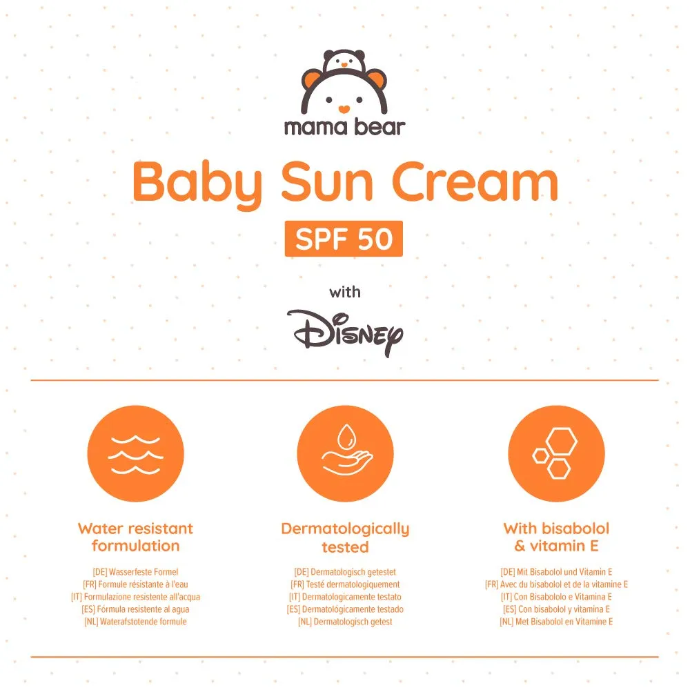 Amazon Brand: Mama Bear - Disney - Baby Sunscreen SPF 50 (High UVA/UVB Protection) - Pack of 4 x 100 ml