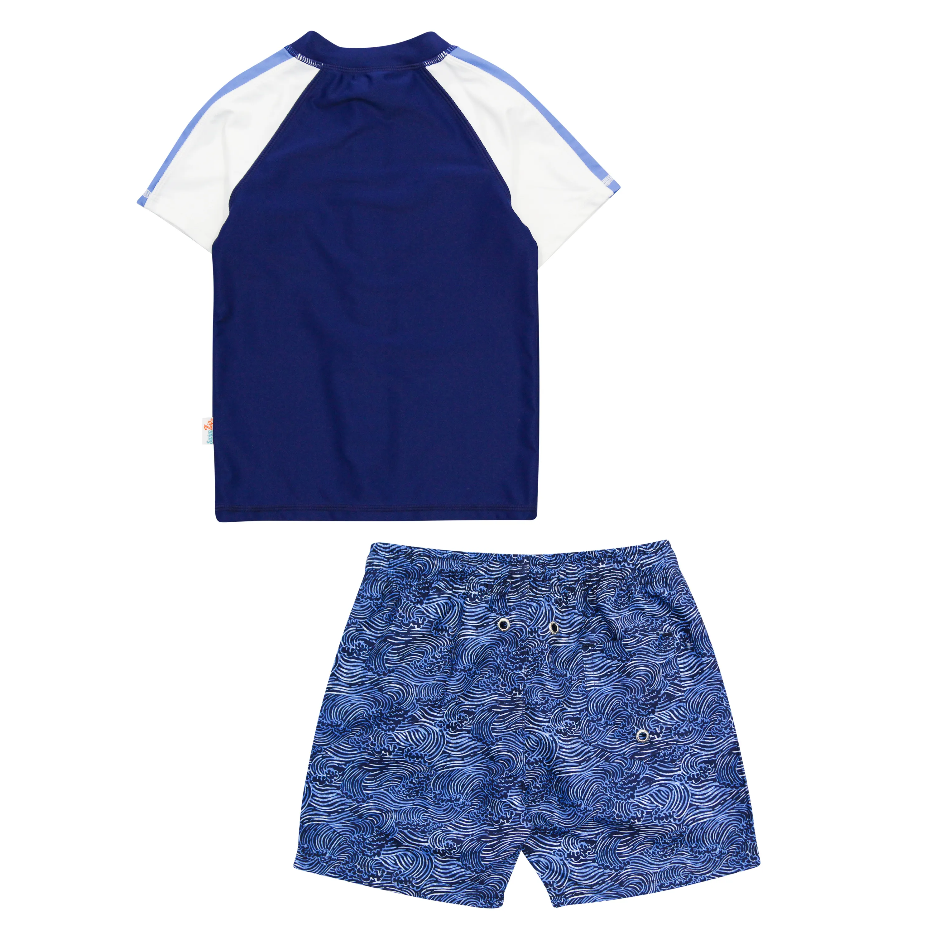 Boys Short Sleeve Zipper Rash Guard and Swim Trunk Set | "Ocean Breeze"