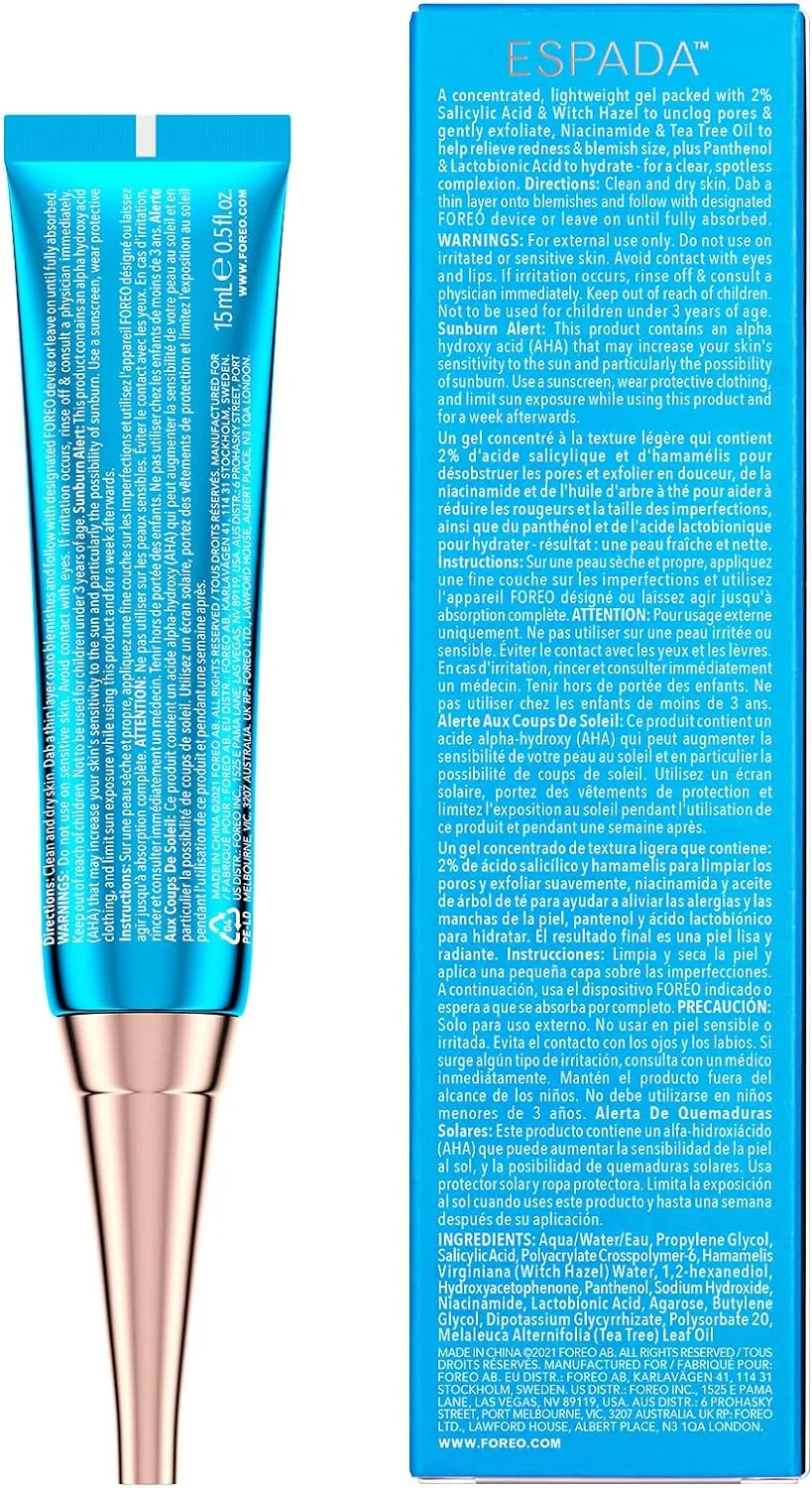 FOREO ESPADA BHA PHA Blemish Solution 15 ml, Acne Treatment & Blackhead Remover, Face Care, 2% Salicylic Acid, Witch Hazel, Tea Tree Oil, Niacinamide, Dermatologist-Tested, Cruelty-Free & Vegan, Blue