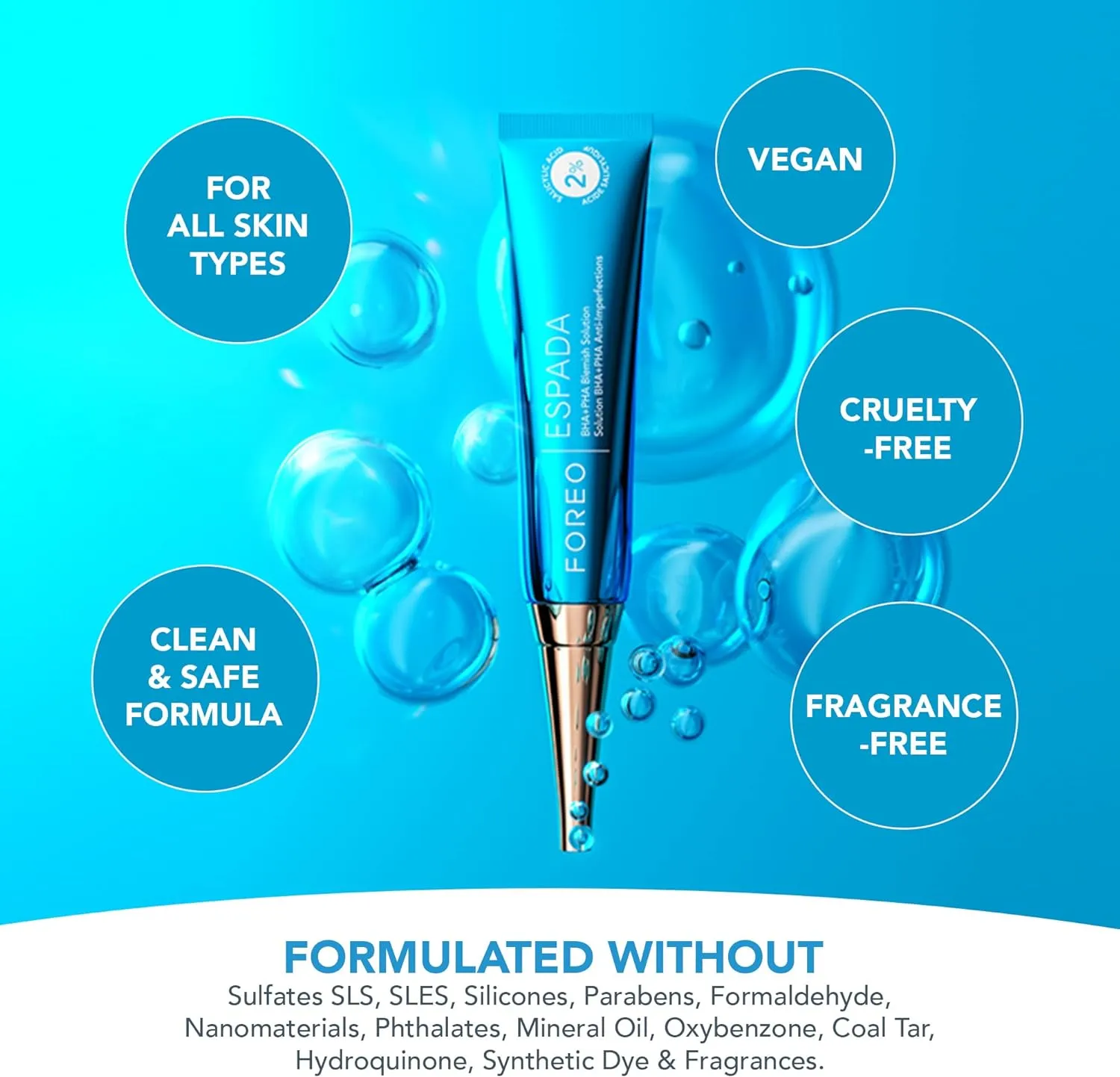 FOREO ESPADA BHA PHA Blemish Solution 15 ml, Acne Treatment & Blackhead Remover, Face Care, 2% Salicylic Acid, Witch Hazel, Tea Tree Oil, Niacinamide, Dermatologist-Tested, Cruelty-Free & Vegan, Blue