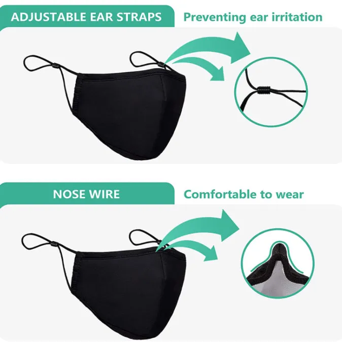 Lecluse Cotton Face Mask Windproof Dustproof Sunscreen Adjustable Ear Strap Insertable Filter Washable Cotton Black Mask
