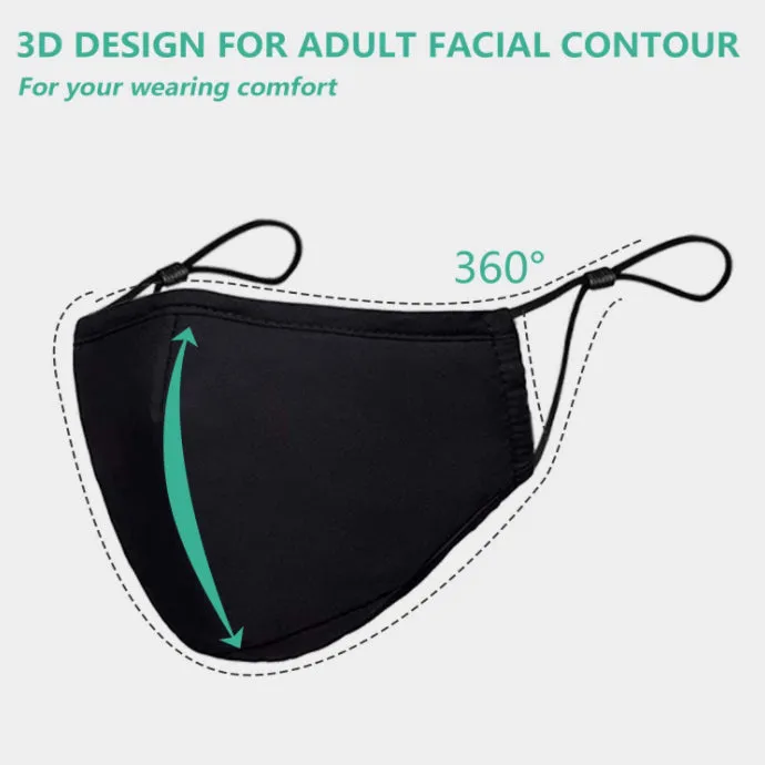Lecluse Cotton Face Mask Windproof Dustproof Sunscreen Adjustable Ear Strap Insertable Filter Washable Cotton Black Mask