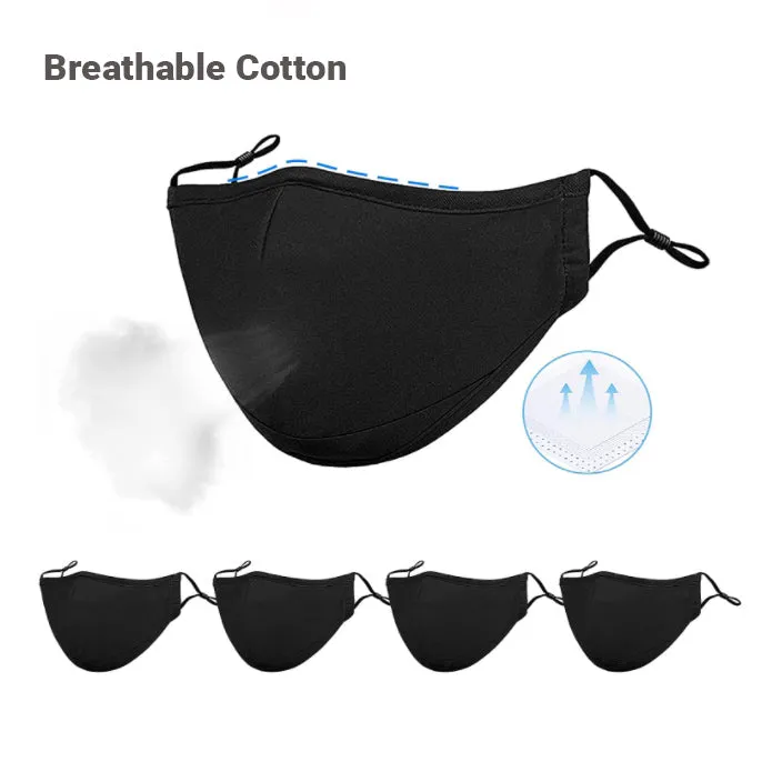 Lecluse Cotton Face Mask Windproof Dustproof Sunscreen Adjustable Ear Strap Insertable Filter Washable Cotton Black Mask