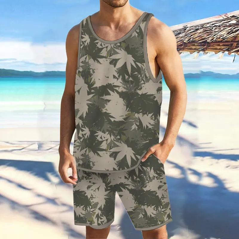 Men's Camouflage Printed Tank Hawaiian Beach Shorts Sets 40390683YY