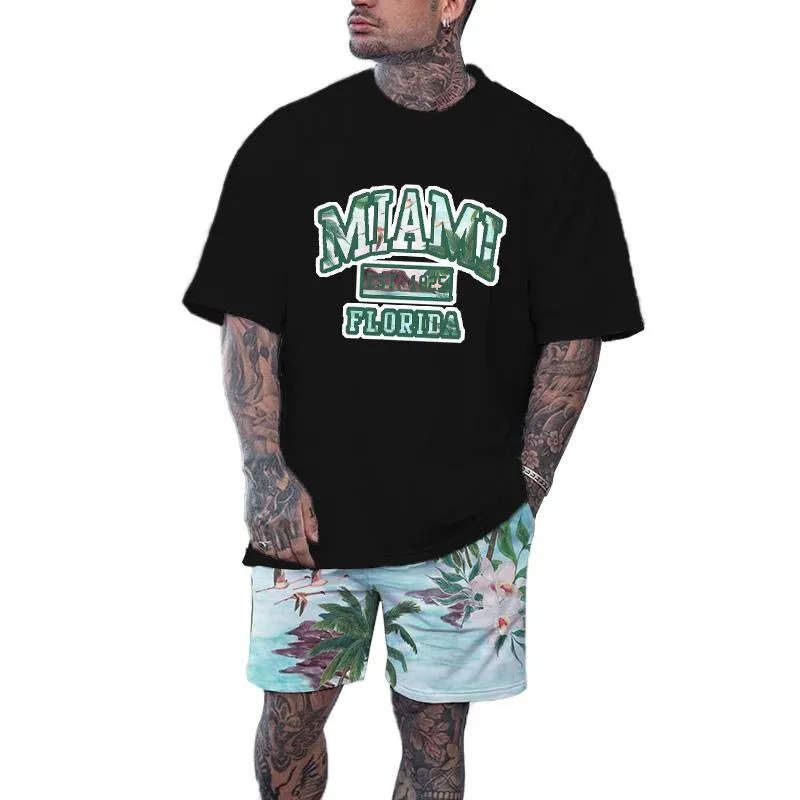 Men's Hawaii Printed Short Sleeve Shorts 2 Pice Outfits 83228996YY
