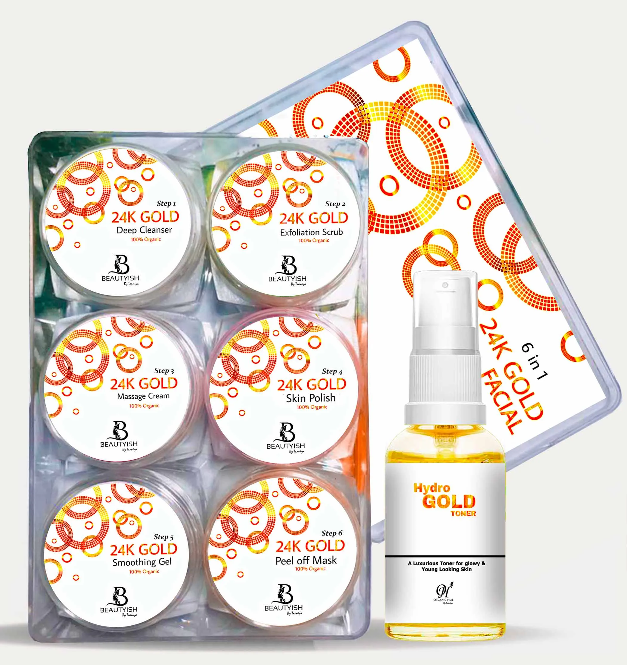 Organic Hub 24K Gold Facial Kit   Hydro Gold Toner - 7 in 1
